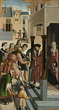 Die sieben Werke der Barmherzigkeit (Detail Dürstende erquicken), 1504 (S. 137 oben links · Werke der Barmherzigkeit)