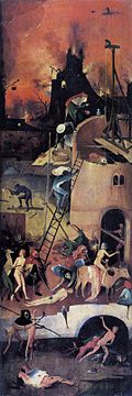 Die Hölle von Hieronymus Bosch, Heuwagen-Triptychon (rechter Flügel), um 1500/1502, Madrid, Museo del Prado (S. 35 · Die Höllenstadt Dis)