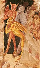 Andrea di Firenze, Höllenfahrt Christi (Detail), 1356-1369, Florenz, Basilica Santa Maria Novella, Cappellone degli Spagnoli (S. 40 · Höllenkreise und Qualen) >> im Buch wird der nicht häufig verwendete Name des Künstlers bezeichnet (Andrea di Firenze; der bekanntere Name ist Andrea di Bonaiuto)