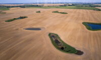 Small water bodies and wind turbines in the agricultural landscape (photo by Jon A. Juraez)