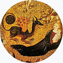 Meister von Puigcerdà, Die Vision von Johannes dem Evangelisten auf Patmos, um 1450, Barcelona, Museu Nacional d'Art de Catalunya (S. 99 · Drachen und Basiliken) > im Buch wird nicht angegeben, dass es sich um ein kleines Detail handelt.