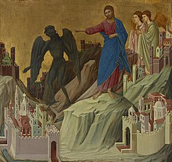 Duccio di Buoninsegna, Maestá, Predrella Versuchung Christi, 1308-11, NYC, Frick Collection (S. 131 · Überwundene Versuchungen)