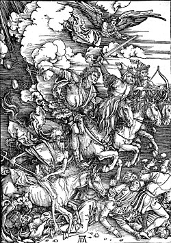 Albrecht Dürer d.J., Die vier apokalyptischen Reiter, 1498, Kupferstich (S. 199 · Reiter der Apokalypse)