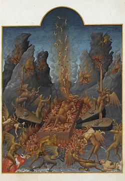 unbek., Die Hölle von den Brüdern von Limburg, in Très Riches Heures du Duc de Berry, fol. 108r, um 1416, Musée Condé, Chantilly (S. 29 · Hölle)