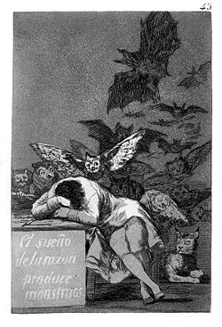 Francisco José de Goya y Lucientes, Der Schlaf der Vernunft gebiert Ungeheuer, circa 1797-1798, (S. 108 · Gespenster und Nachtmahre)