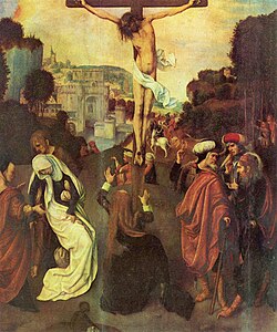 Meister der Virgo inter Virgines, Kreuzigung Christi, 1595-1500, Galleria degli Uffizi (S. 96 · Dämonische Tiere)