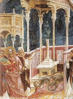 Giusto de' Menabuoi, Der Apostel Philippus vor dem Götzenbild, um 1358, Padua, Basilika Sant'Antonio (del Santo) (S. 97 · Dämonische Tiere)