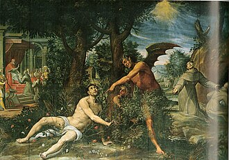 Giovanni Mauro Della Rovere, Versuchung des hl. Franz von Assisi, 1605-15, Santa Maria della Neve (Boffalora sopra Ticino) (Gemälde ist Teil der Pinacoteca di Brera), 1605-15 (S. 132 · Überwundene Versuchungen)