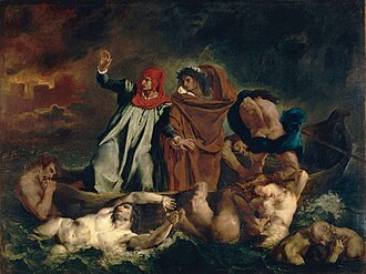 Dante und Vergil in der Hölle, genannt Die Dante-Bake, von Delacroix, 1822, Musée du Louvre, Paris (S. 38/39 · Ströme und Sümpfe der Unterwelt)