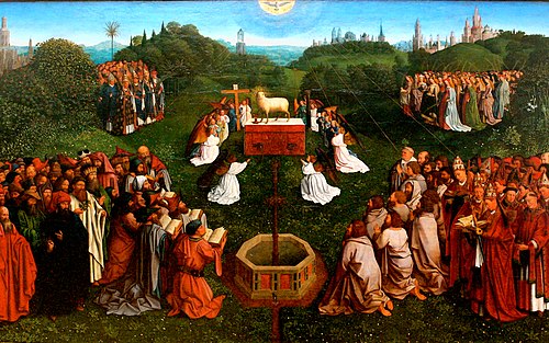 Jan van Eyck, Anbetung des Lammes, c. 1430–32, Gent, Sint-Baafs (S. 228/9 · Gerechte)