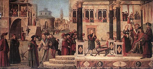Vittore Carpaccio, Hl. Trifonius befreit die Tochter des Kaisers Gordianus, 1507, Venedig, Scuola di San Girogio degli Schiavoni (S. 102 · Drachen und Basiliken)
