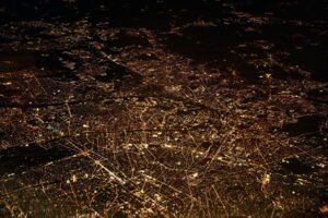 Illuminated Paris at night. Bats need to navigate through this mosaic of illuminated spaces and dark corridors. Illuminated Paris at night. Bats need to navigate through this mosaic of illuminated spaces and dark corridors.